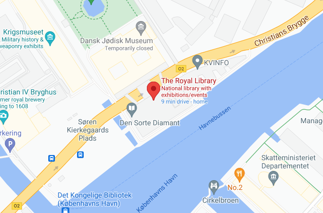 Kort med lokation på Den Sorte Diamant, København